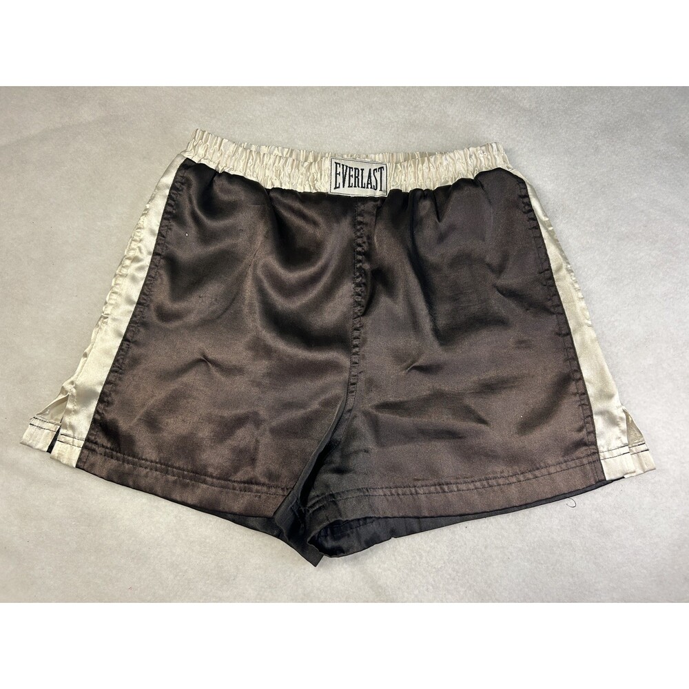 VINTAGE EVERLAST Satin 90s Boxing Shorts with Pockets - Brown and White Size S/M